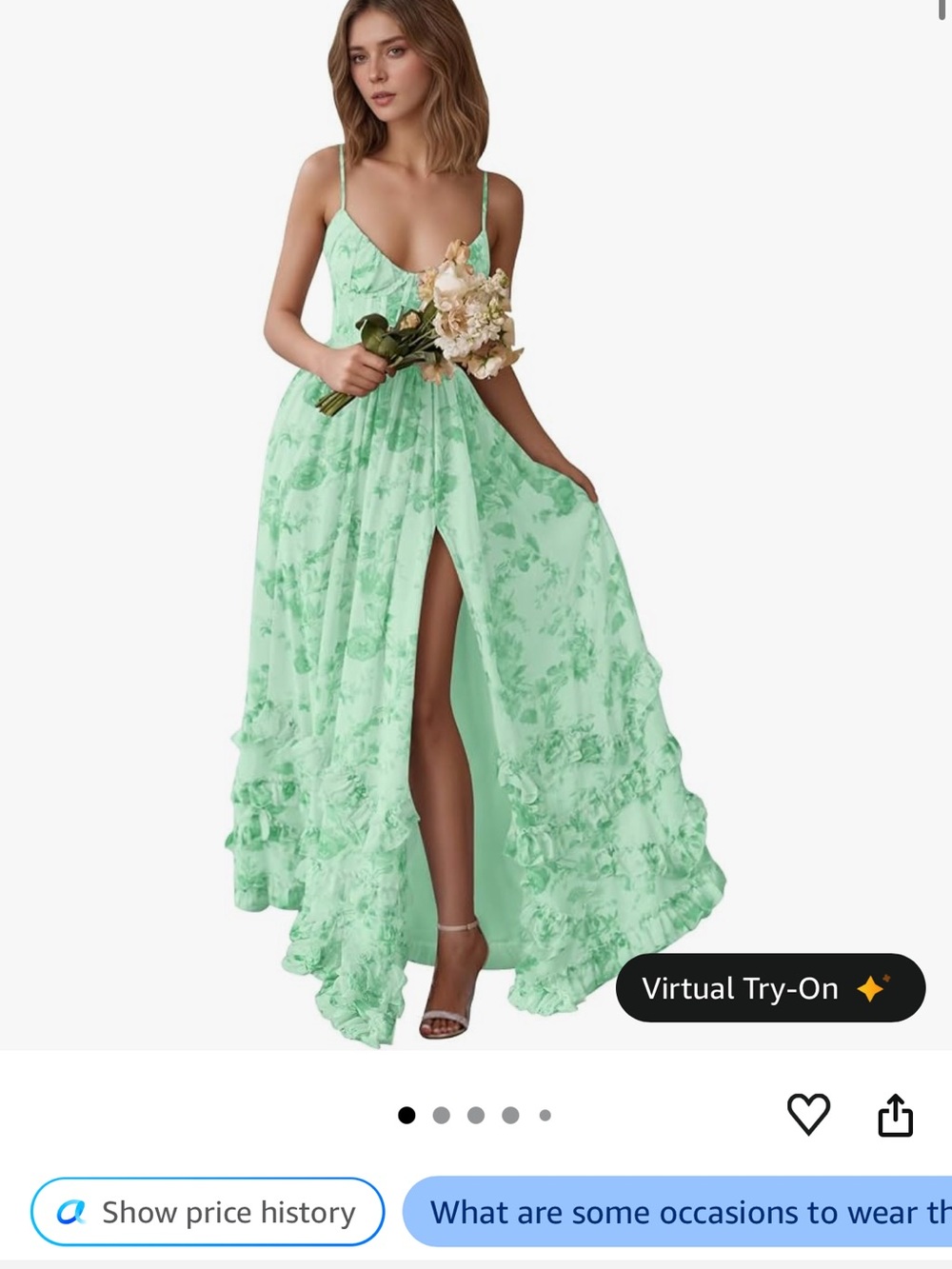 Amazon Mint Green Floral Ruffle Maxi Dress